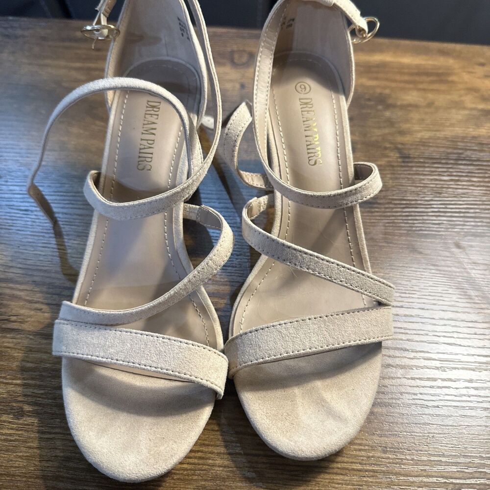 Dream Pairs MADISON  Women's Ankle Strap Dress Low  Heel Sandals beige size 9